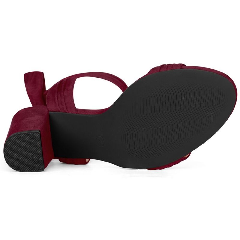 Women's Open Toe Ankle Tie Back Chunky Heel Burgundy Sandals - Picture 5 of 6